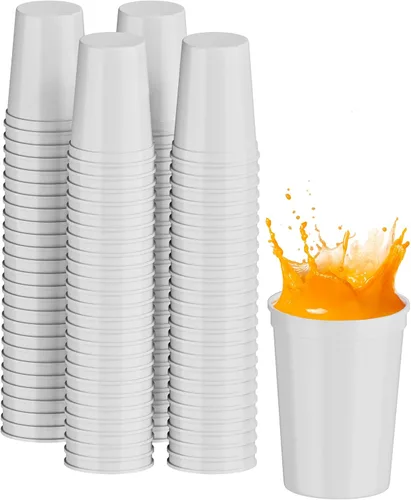 Miniatura 59 de PartyPrints Paquete de 100 vasos de plástico en blanco reutilizables de 10 a 12 onzas, vasos de estadio a granel, sin BPA, aptos para lavavajillas