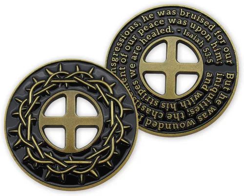 Miniatura 2 de Moneda de corona de espinas, paquete a granel de 10, por His Stripes We are Healed, regalo de Isaías 53:5, ficha de bolsillo de curación