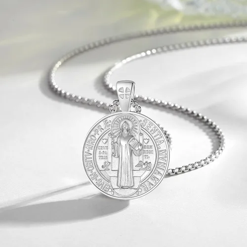 Miniatura 405 de EUDORA Collar de plata de ley 925, San Cristóbal y San Benito, San Miguel, Virgen María, San Judas Tadeo, Cruz de Buen Pastor y Arcángel, Medalla