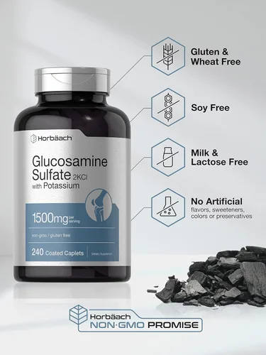 Miniatura 4 de Horbäach Sulfato de glucosamina 1500mg 240 comprimidos 2KCI con potasio Suplemento sin OMG y sin gluten