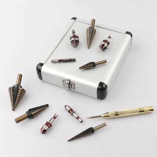 Miniatura 8 de Rocaris Paquete de 5 brocas escalonadas y 5 unidades de brocas avellanadas, revestimiento de titanio, 50 tamaños de brocas escalonadas para metal