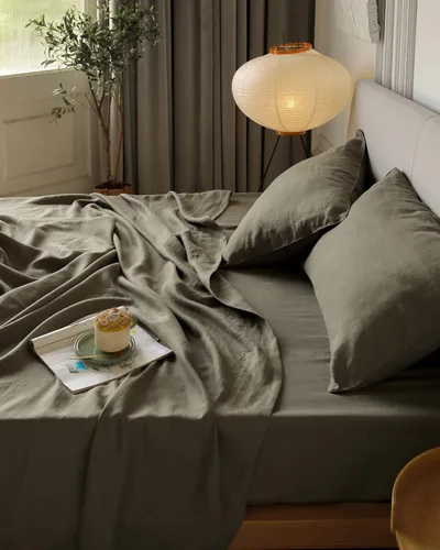 Miniatura 9 de XZ XIFA - Juego de sábanas de lino tamaño king - 100% lino francés lavado orgánico, ropa de cama transpirable y refrescante que regula la Lino