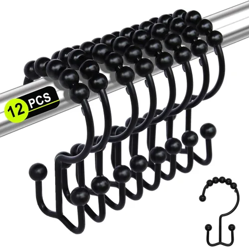 Miniatura 10 de Ganchos de cortina de ducha para baño, 12 piezas de acero inoxidable de metal resistente a la corrosión, ganchos deslizantes de doble cortina Oro