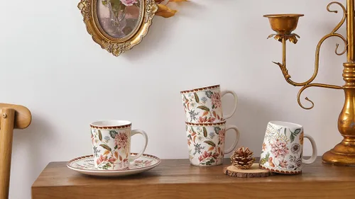Miniatura 5 de Bico Blooming Moment - Juego de 4 tazas de café de cerámica, tazas de té grandes de 18 onzas con asa, tazas estéticas tipo latte para capuchino