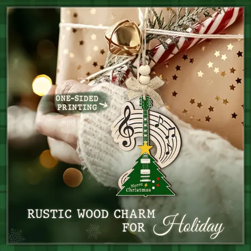 Miniatura 7 de Adorno navideño de guitarra eléctrica para árbol, adorno musical de madera de 2 capas con notas y clave de agudos, regalo único para músico