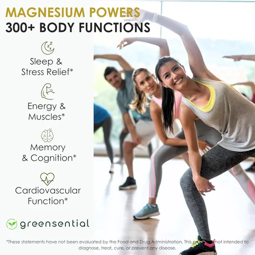 Miniatura 4 de Greensential Complejo de magnesio 500 mg Suministro de 2 meses Glicinato, Malato, Citrato, Óxido y Aquamin® Apoyo para dormir, músculos
