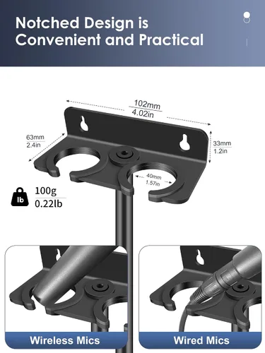 Miniatura 6 de Soporte de micrófono múltiple para pared (aluminio) para portátil dinámico con cable e inalámbrico, organizador de micrófono múltiple para soporte