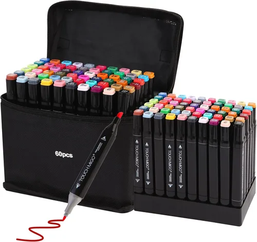 Hyrrt Marcadores artísticos de 60 colores, marcadores de alcohol de doble punta con base, juego de marcadores de bocetos permanentes para niños y