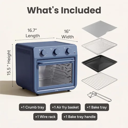 Miniatura 2 de SMIRLY Combo de horno tostador 6 en 1, encimera de horno de convección de 27 cuartos de galón, horno de 1800 W para tostar, asar, hornear, Azul