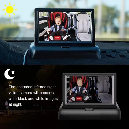 Miniatura 6 de Espejo de coche para bebé, cámara y monitor con visión nocturna por infrarrojos, mejor monitor de bebé para asiento de coche