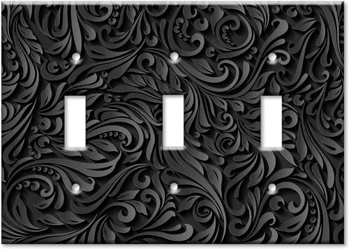 Miniatura 13 de Art Plates - Placa de interruptor basculante de doble banda (Rocker - GFCI) - Placa de pared - Estampado floral negro - Hecho en Estados Unidos