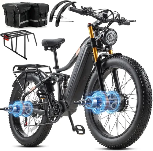 Miniatura 20 de 2026 AWD Electric Bike for Adults Dual Motor 5000W/3000W/1500W Peak 40MPH/32MPH Fast Ebike, Up to 70 /90 /160 Miles Long Range, 26" Full Suspension