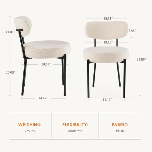 Miniatura 2 de Sweetcrispy Juego de 2 Sillas de Comedor, Sillas de Cocina Redondas Modernas de Mediados de Siglo Tapizadas en Boucle con Respaldo Curvado y Patas