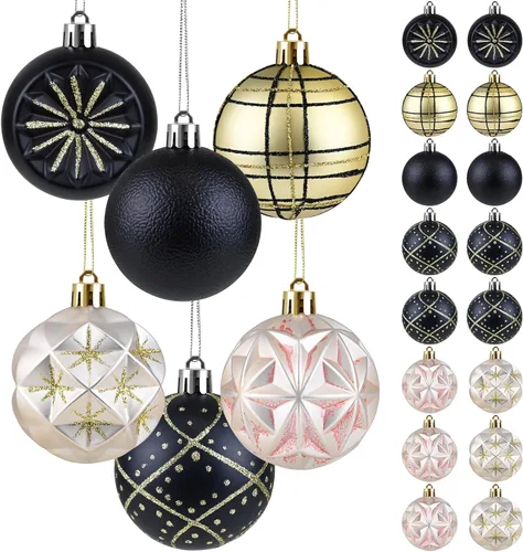 Miniatura 8 de 16 piezas de esferas decorativas de Navidad - Decoraciones para árbol de Navidad de 2.36 pulgadas en negro y dorado, bolas colgantes inastillables