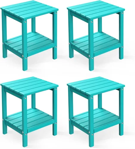 Miniatura 16 de GREENVINES Adirondack - Mesa lateral para exteriores 14 x 13 pulgadas Plástico HDPE Todo clima Aqua Mesas auxiliares exteriores Estante