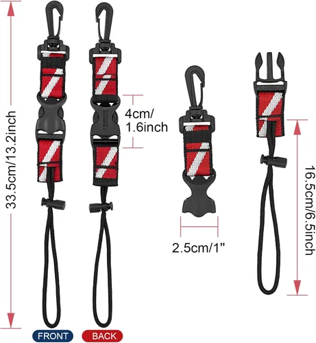 Miniatura 7 de Paquete de 2 clips de cordón de buceo, correa resistente de liberación rápida antipérdida con lazo ajustable y banda de banda de banda de buceo