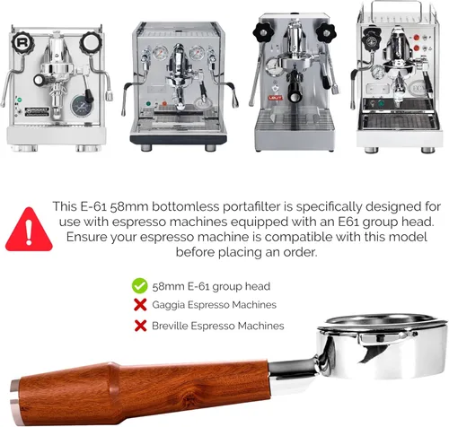 Miniatura 7 de 58mm Portafiltro sin fondo para cabeza de grupo E61 Portafiltro desnudo de grado profesional de barista Compatible con Rocket, Lelit, Ascaso