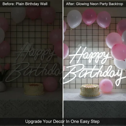 Miniatura 4 de Letrero de neón de feliz cumpleaños, letrero LED acrílico, letras iluminadas, letreros LED de neón para decoración de pared, telón de fondo
