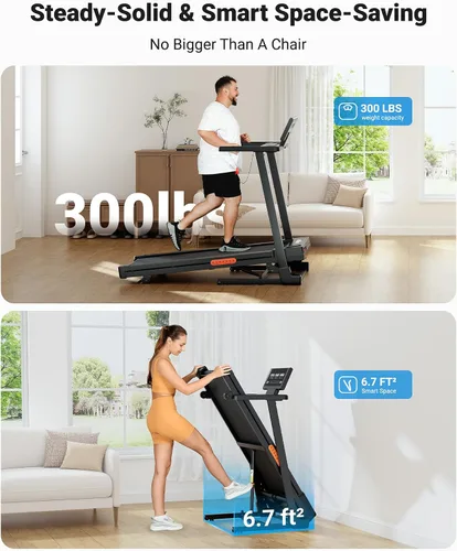 Miniatura 6 de THERUN Treadmill with Incline, Incline Treadmill, Brushless Motorized Treadmills for Quiet Running Naranja claro