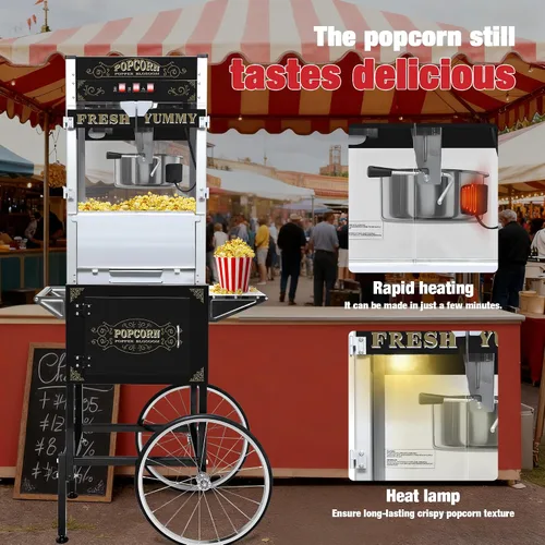 Miniatura 4 de Máquina comercial de palomitas de maíz de 20 onzas con carrito - 100 tazas, hervidor de acero inoxidable, luz de calentamiento - Palomitero portátil