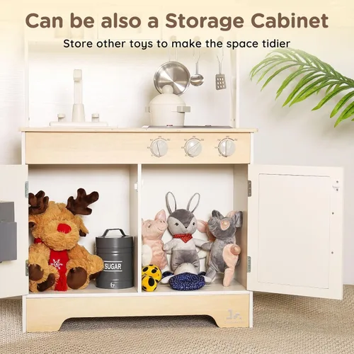 Miniatura 6 de SainSmart Jr. Cocina de madera de juguete para niños - Juego de cocina de jugar premium para niños pequeños - Incluye estufa, refrigerador y Blanco