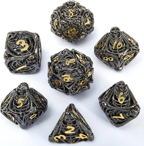 Miniatura 20 de Dados DND, dados de metal huecos D&D, juego de dados de mazmorras y dragones con caja de regalo, 7 piezas de juegos de dados poliédricos steampunk