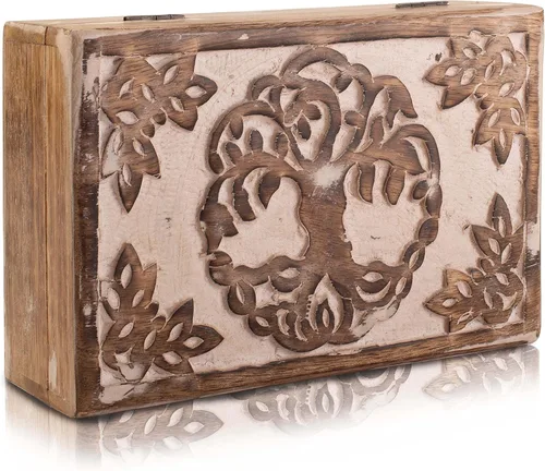 Miniatura 5 de Grandes regalos de cumpleaños, joyero de madera decorativo hecho a mano, organizador de joyas tallado en árbol de la vida, caja de recuerdos, caja