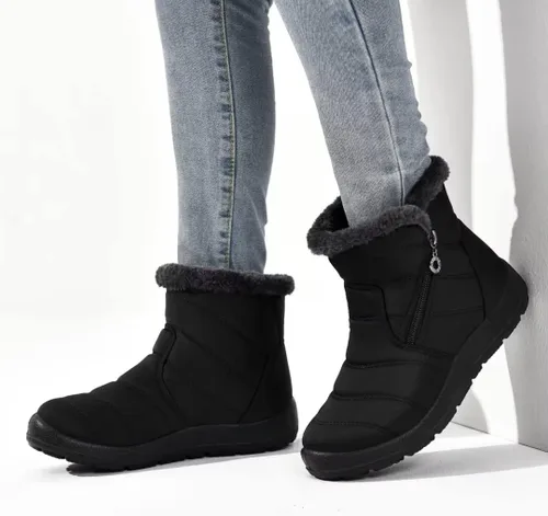 Miniatura 7 de Cheval Botas de invierno con cremallera para mujer, botines cálidos con forro de piel, antideslizantes, impermeables, cómodas, botas de invierno