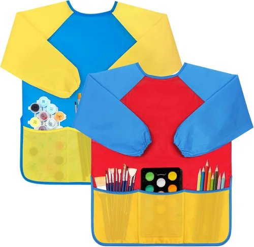 Miniatura 10 de Bassion Kids Art Smock, Toddlers Painting Aprons Colorful Waterproof Children Artist Smock Age 2-8 Years Gifts