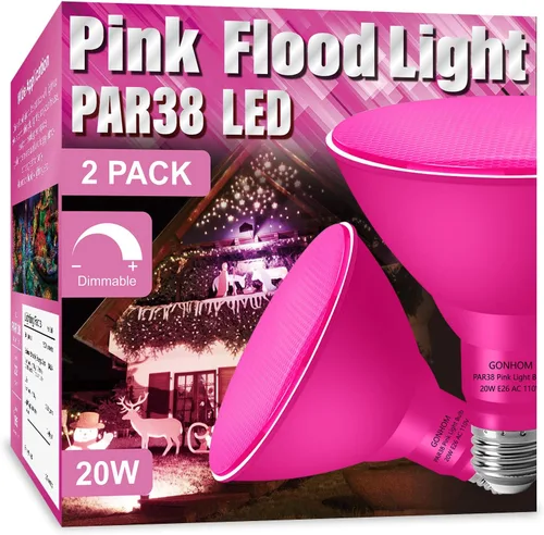Miniatura 16 de Gonhom PAR38 - Luces de inundación para exteriores, bombillas LED regulables, 20 W (equivalente a 200 W), base E26, porche al aire libre, Rojo