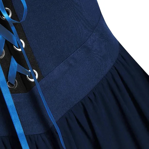 Miniatura 5 de Vestido gótico renacentista para mujer, disfraz de Halloween, hombros descubiertos, encaje, manga trompeta, vestido medieval steampunk 04-navy