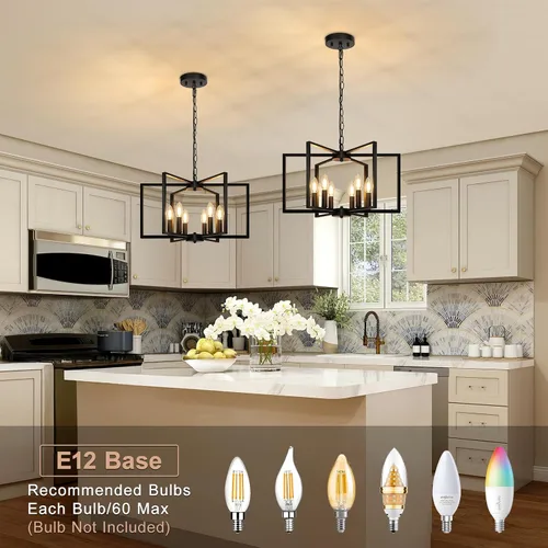 Miniatura 3 de Candelabro negro de granja, lámpara geométrica de 6 luces para comedor, moderna lámpara de techo industrial de metal, luces colgantes rústicas
