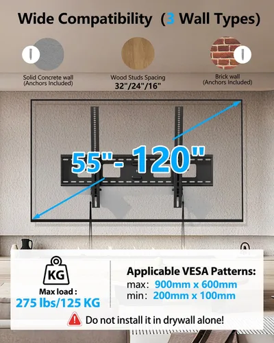 Miniatura 3 de FORGING MOUNT Soporte de pared de TV inclinable resistente para televisores grandes de 47 a 120 pulgadas, soporte de TV de perfil bajo