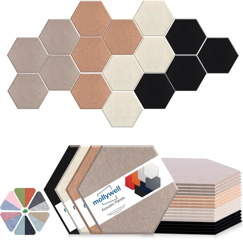 Mollywell paneles acústicos hexagonales, de alta densidad, insonorización, azulejos de fieltro decorativos para reducción de ruido para estudio,