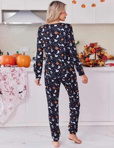 Miniatura 122 de Ekouaer Conjunto de pijama de manga larga para mujer, ropa de dormir suave con cuello redondo y bolsillos