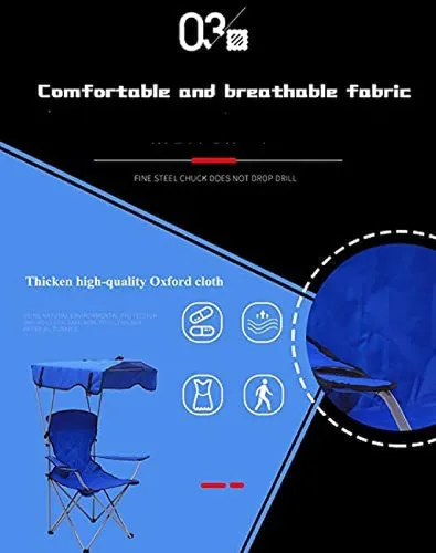 Miniatura 5 de Folding Camp Chair With Canopy, Portable Aluminum Beach Outdoor Fishing With Sun Shade And Carrying Bag, Garden Chair For Beach, Pool