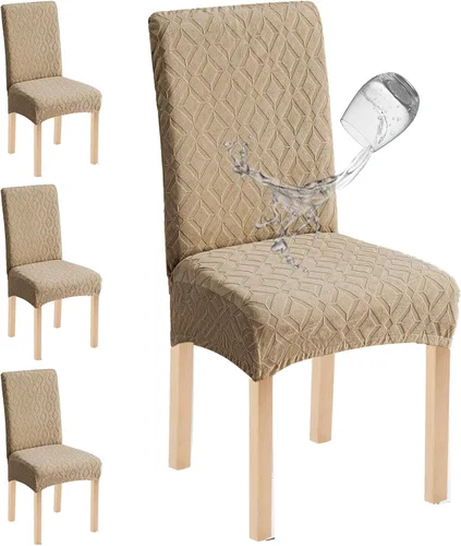 Miniatura 35 de Genina Juego de 4 fundas impermeables para sillas de comedor, extraíbles y lavables, color beige grande