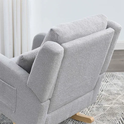 Miniatura 9 de Silla Mecedora Deslizante para Guardería, Silla Mecedora de Acento con Respaldo de Ala Tapizada de Respaldo Alto con Reposabrazos y Bolsillos