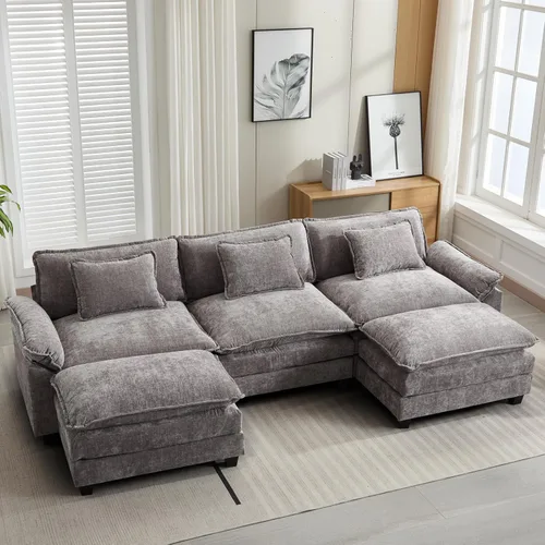 Miniatura 65 de Oprisen Sofá Seccional Modular, Cómodo Cloud Couch Sofá Seccional, Sofá Cama de Chenilla con Asiento Profundo con Almohadas Decorativas para Sala