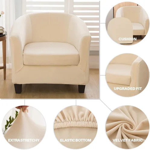 Miniatura 3 de Fundas de terciopelo para silla de bañera de 2 piezas con funda de cojín, fundas de alta elasticidad para sillón de club, funda protectora