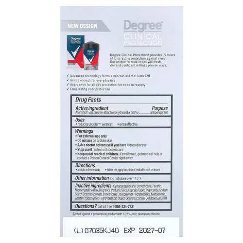 Miniatura 3 de DEGREE Men Clinical Protection Sport Strength Antitranspirante y desodorante, 1.7 onzas, paquete de 3