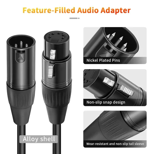 Miniatura 2 de Paquete de 2 cables adaptadores XLR profesionales de 3 pines macho a DMX de 5 pines hembra de 12 pulgadas para control de iluminación, micrófonos