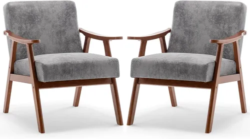 Miniatura 9 de Rovibek Silla decorativa tapizada con brazos, sillas decorativas modernas de mediados de siglo con marco de madera, sillas tapizadas con espuma