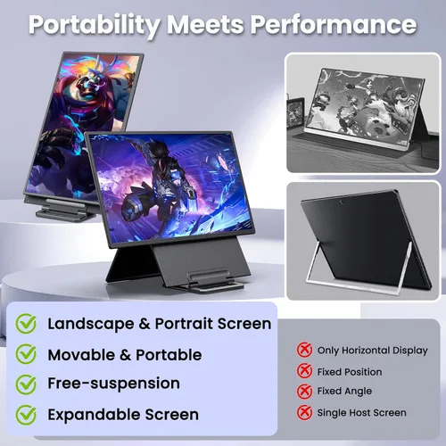 Miniatura 6 de Monitor portátil 2K 180Hz, 23.8 pulgadas, 2560 x 1440 QHD 120% SRGB IPS FreeSync Monitor para juegos, USB-C HDMI, grande, trabajo, hogar, oficina