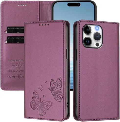 Miniatura 4 de Butterfly Embossed Leather Wallet Flip Case for Motorola Moto E22 4G, Magnetic Closure, RFID Blocking Cover, Card Holder Purple.