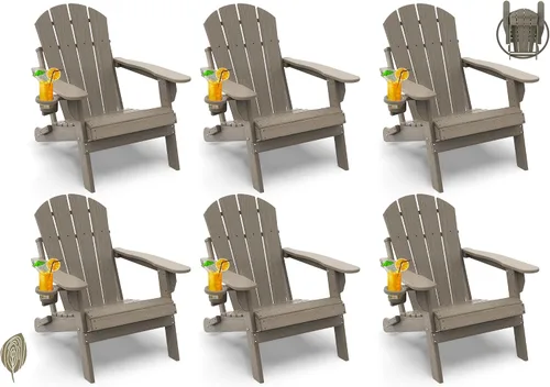 Miniatura 47 de GREENVINES Juego de 2 sillas plegables Adirondack Plástico HDPE Silla para hoguera Todo clima Portavasos Rojo para terraza, patio