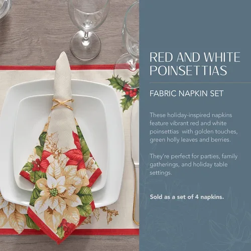 Miniatura 2 de Elrene Home Fashions - Servilletas de tela de Pascua roja y blanca, 17 x 17 pulgadas, juego de 4