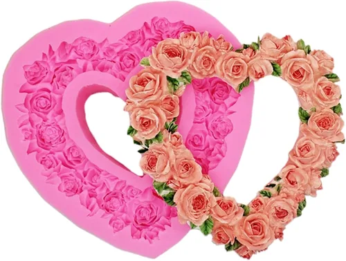 Molde de silicona para rosas en forma de corazón, guirnalda de fondant, molde para chocolate, caramelo, herramientas para hornear pasteles, molde