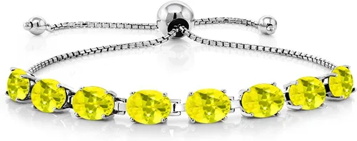 Miniatura 56 de Gem Stone King Pulsera de plata de ley 925 con piedra natal ovalada de 0.276 x 0.197 in para mujer, totalmente ajustable hasta 9 pulgadas