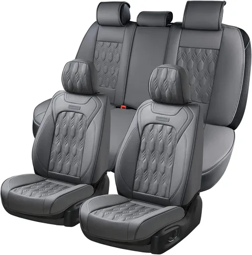 Miniatura 85 de Coverado Juego completo de fundas de asiento de automóvil negras de cuero, impermeables, delanteras y traseras, accesorios de auto, de ajuste Negro